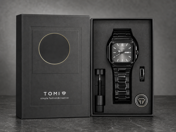 TOMI Midnight Steel – Luxury Black Chronograph Watch Set