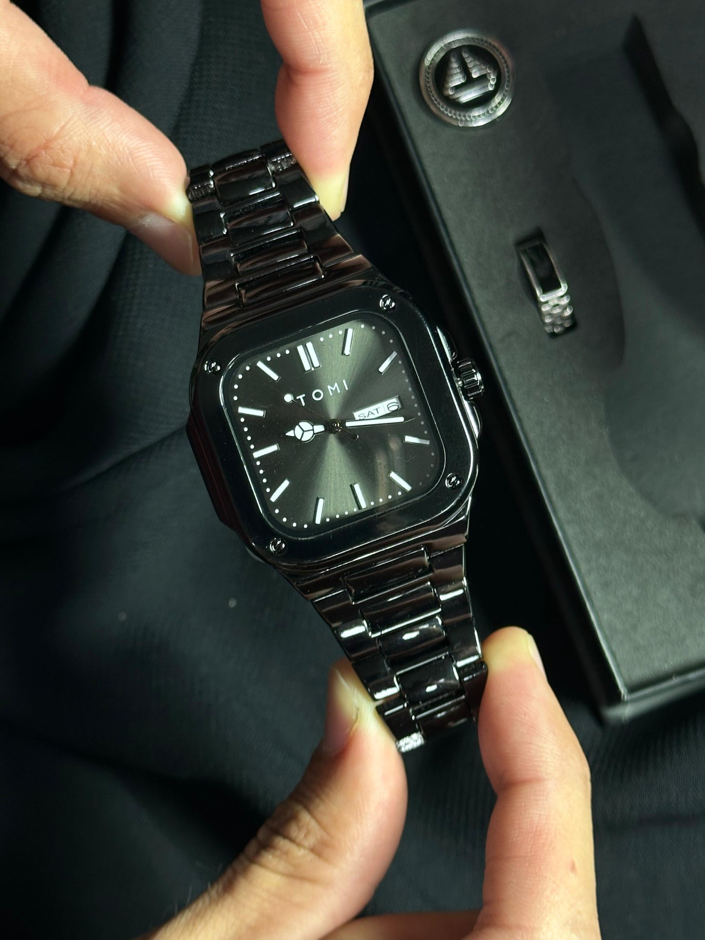 TOMI Midnight Steel – Luxury Black Chronograph Watch Set