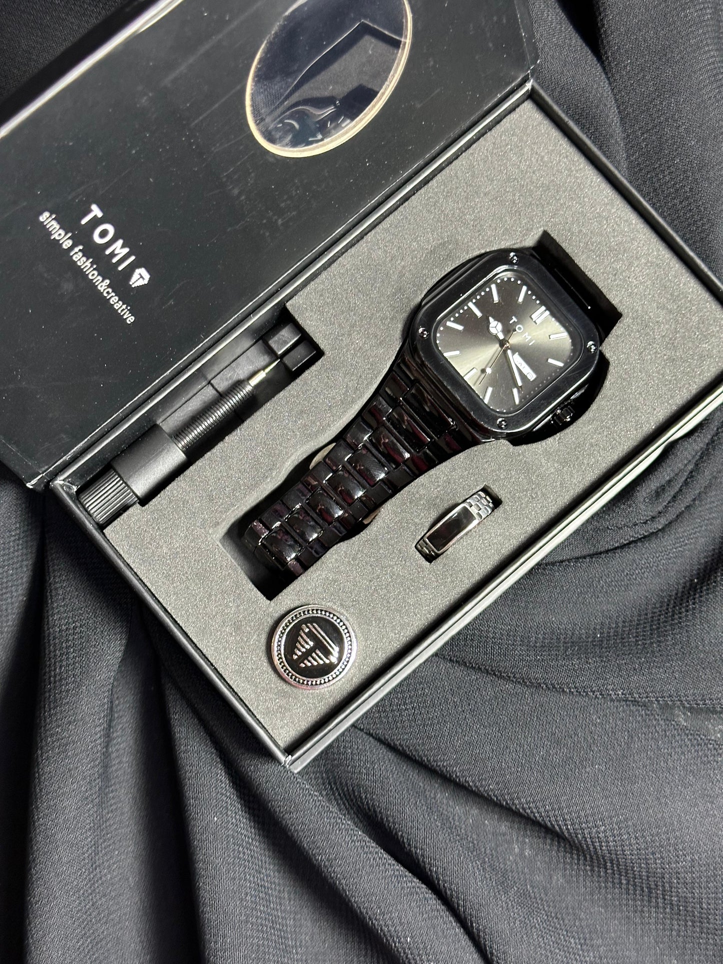 TOMI Midnight Steel – Luxury Black Chronograph Watch Set